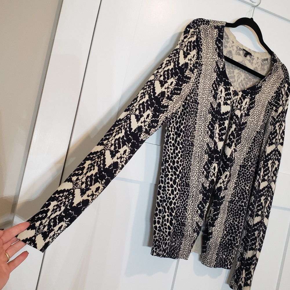 Talbots Cardigan Snakeskin Print Size Large Button Down Up Sweater Black… - Picture 7 of 12